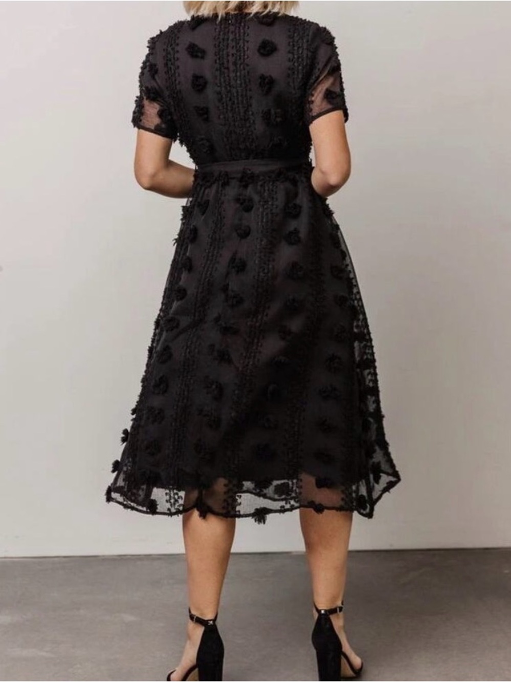 Baltic Born Darbi Floral Dot Midi Dress Black Small Sheer Romantic Cottagecore - Picture 11 of 15